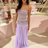 Classy A line Strapless Lilac Chiffon Prom Dresses Inspo For Teens Formal Dress Party Outfits Prom Gowns HZ0311