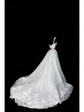Vintage 80s Wedding Dresses Ball Gown One Shoulder Tulle White Lace Long Brides Dress Fitted Bridal Gown HZ0311