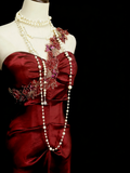 Vintage Fashion Night Aesthetic Mermaid One Shoulder Burgundy 80s 70s 90s College Formal Outfit Long Prom Graduation Dresses HZ0311