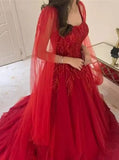 Elegant Ball Gown Square Neck Tulle With Beads Winter Long Formal Ideas Prom Evening Dresses Dinner Outfits Party Gowns HZ0311