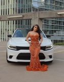 Elegant Mermaid Sweetheart Orange Sequin With Beadings Long Formal Prom Evening Dress Dinner Outfits Party Gowns HZ0311
