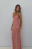 Modest Night Aesthetic Mermaid Spaghetti Straps Pink Sequin College Formal Outfit Long Prom Graduation Dresses For Teens HZ0311