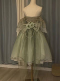 Green Off Shoulder A-Line Floral Short Party Dress Cute Mini Birthday Dress, HZ0427