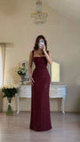 Sexy Mermaid Square Neck Burgundy Sequin Prom Dresses Long Evening Formal Gown Wedding Party Gowns HZ0311