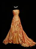 Vintage Ball Gown Strapless Orange 1980s College Formal Outfit Prom Graduation Dresses For Teens HZ0311
