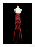 Vintage Fashion Night Aesthetic Mermaid One Shoulder Burgundy 80s 70s 90s College Formal Outfit Long Prom Graduation Dresses HZ0311