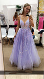 Shiny Ball Gown Spaghetti Straps Lilac Tulle Lace Evening For Women Party Dresses Long Formal Prom Dress 18th Birthday Gown HZ0311
