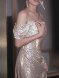 Glittery Sheath Off The Shoulder With Sleeves Sequins Prom Dresses Inspiration Long Night Outfits 18th Birthday Outfits HZ0311