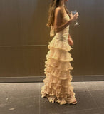 Classy Sheath Strapless Yellow Chiffon Floral Long Prom Dresses Party Dress 18th Birthday Outfits Graduation Dress HZ0311