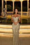 Modest Senior Prom Dresses High Schools Inspiration Mermaid Off The Shoulder Sequin Gold With Slit Semi Formal Grad Long Prom Dress For Teens HZ0311