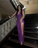 Vintage Fashion Long Prom Dresses Mermaid V Neck Slit Lace Evening Dress For Women HZ0311