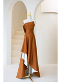 Simple A Line Strapless Burnt Brown Long Prom Dresses Impress 18th Birthday Outfits Prom Gown HZ0311