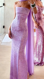 Sparkle Prom Dresses Mermaid Strapless Sequins Mint Green Slit Back Fashion Long Prom Dresses Party Gowns With Scarf HZ0311