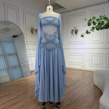 Classy A Line Strapless Blue Chiffon Beaded Prom Dresses Formal Dress 20th Birthday Outfits Prom Gown HZ0311