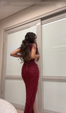Gorgeous Mermaid V Neck Burgundy Sequins Beaded Bodice Prom Dresses Long Formal Party Gown HZ0311