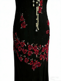 Vintage Mermaid V Neck Black With Beads Bodice College Formal Outfit Long Prom Graduation Dresses For Teens HZ0311