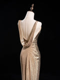 Glitter Mermaid Asymmetrical Neck Sequin Long Prom Dresses Champagne Formal Gowns Inspo Evening Outfit HZ0311