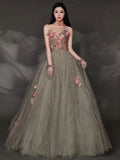 Charming Ball Gown Strapless Tulle Long Evening Prom Dresses Floor Length Evening Formal Dress HZ0311