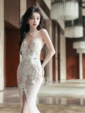 Fairytale Fantasy Art Wedding Dresses Mermaid Sweetheart White Lace Long Brides Dress Fitted Bridal Gowns HZ0311