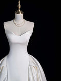 Modest Ball Gown Sweetheart White Satin With Pleated Wedding Dress Long Fairytale Autumn Bridal Dresses HZ0311