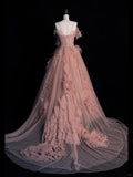Beautiful Ball Gown Spaghetti Strap Pink Tulle Long Prom Dresses Inspiration Evening Gowns Formal Prom Dress HZ0311
