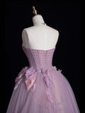 Modest Ball Gown Strapless Lilac Tulle Long Formal Evening Dress Gowns Formal Prom Dresses HZ0311