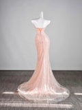 Classy Mermaid Pink Strapless Sequin Sleeveless Senior Prom dresses High School Formal Dress HZ0311