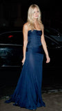 Mermaid Marine Ball Dresses Floor Length Formal Gowns Navy Blue Chiffon Strapless Prom Dresses Evening Dress HZ0311