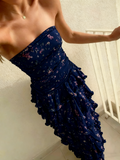 Modest Sheath Strapless Yellow Chiffon Floral Long Prom Dresses Party Dress 22th Birthday Outfits Graduation Dress HZ0311