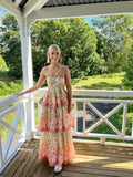 Elegant A Line Spaghetti Straps Floral Print Ruffles Long Prom Dress Party Gowns HZ0311