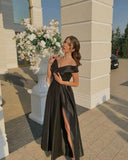 Simple A line Off The Shoulder Black With Split Long Formal Fancy Prom Evening Dress Dinner Outfits Classy Party Gowns For Black Girls HZ0311