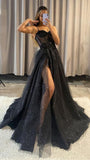 Black Prom Dresses Ball-Gown Sweetheart Sleeveless Tulle Prom Dress With Split Front HZ0311