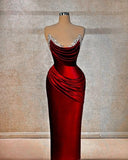 Sparkly Mermaid Sweetheart Satin Burgundy With Beads Formal Gowns Evening Maxi Prom Dress Bodycon For Women Party Outfits HZ0311