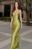 Elegant Mermaid Spaghetti Straps Mint Green Long Prom Dress with Ruched Wedding Guest Dress HZ0311