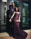 Sexy Special Occasion Dress Mermaid Sweetheart Grape Sequins Prom Dresses With Beads Gem Party Dress Long Evening Dresses HZ0311