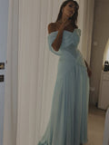 Customized Soft Blue Chiffon Evening Dress Sexy Mermaid Sweetheart Off the Shoulder Celebrity Gowns Wedding Guest Dress HZ0311