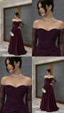 Sexy A Line Off The Shoulder Grape With Sleeves Beaded Prom Dresses Long Evening Formal Gown Wedding Party Gowns HZ0311
