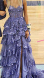 Sparkly Sleeveless Spaghetti Straps Sequins Ball Gown Navy Blue Prom Dresses HZ0311