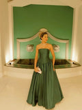 Modest Senior Prom Dresses High Schools Inspiration A Line Strapless Dark Green Satin Semi Formal Grad Long Prom Dresses For Teens HZ0311