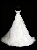 Vintage 80s Wedding Dresses Mermaid Strapless Tulle White Ruched Layers Long Brides Dress Fitted Bridal Gown HZ0311
