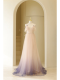 Cute A Line V Neck Pink Ombre Grape Tulle Long Prom Dresses Impress 19th Birthday Outfits Prom Gown HZ0311