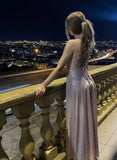 Elegant A line Spaghetti Straps Pink Sequins Long Prom Dresses Formal Party Gowns Vestidos De Dia HZ0311