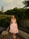 Fitted A line Square Neck Pink Satin Sleeveless Ankle Length Prom Dresses HZ0311