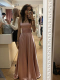 Simple A Line Spaghetti Straps Pink Satin Sleeveless Floor Length Long 2026 For Teens Prom Dresses HZ0311