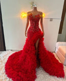 Sparkle Mermaid Sweetheart Red Sequin With Beads Long Prom Dresses Formal Gown Inspo Evening Outfits HZ0311