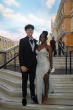 Modest Senior Prom Dresses High Schools Inspiration Mermaid Sweetheart Silver Slit Semi Formal Grad Long Prom Dress For Teens HZ0311