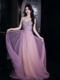 Glittery A Line Sweetheart Tulle Sequins Sleeveless Lilac Prom Dresses Inspiration Long Night Outfits Birthday Outfits HZ0311