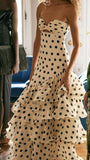 Sweetheart Black Polka Dots Chiffon Prom Dresses With Pleated And Ruffles Formal Dresses HZ0311