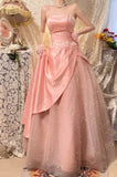 Modest Beaded Sleeveless A-Line Strapless Pink Long Prom Dress Formal Dresses HZ0311
