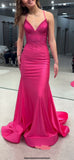 Glitter Mermaid Halter Hot Pink Beaded Satin Long Prom Dresses Formal Party Dress Cocktail Maxi Evening Gowns HZ0311